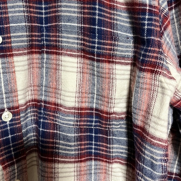 Portuguese Flannel Red Blue Cream Plaid Shirt Men’s Large 100% Cotton - Picture 4 of 12